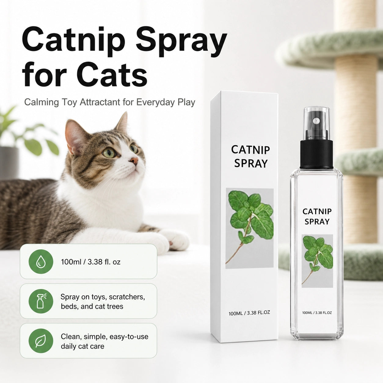 Catnip spray for cats calming toy attractant product packaging image