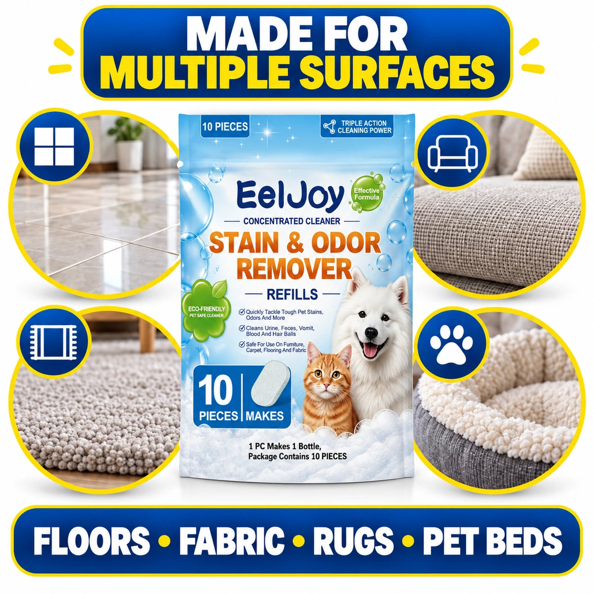 EelJoy refill cleaner for floors, fabric, rugs and pet beds