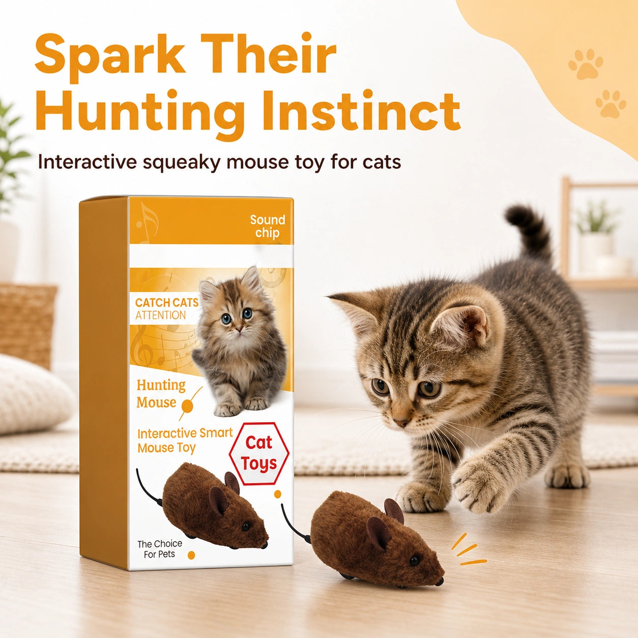 Interactive squeaky mouse toy for cats product detail image