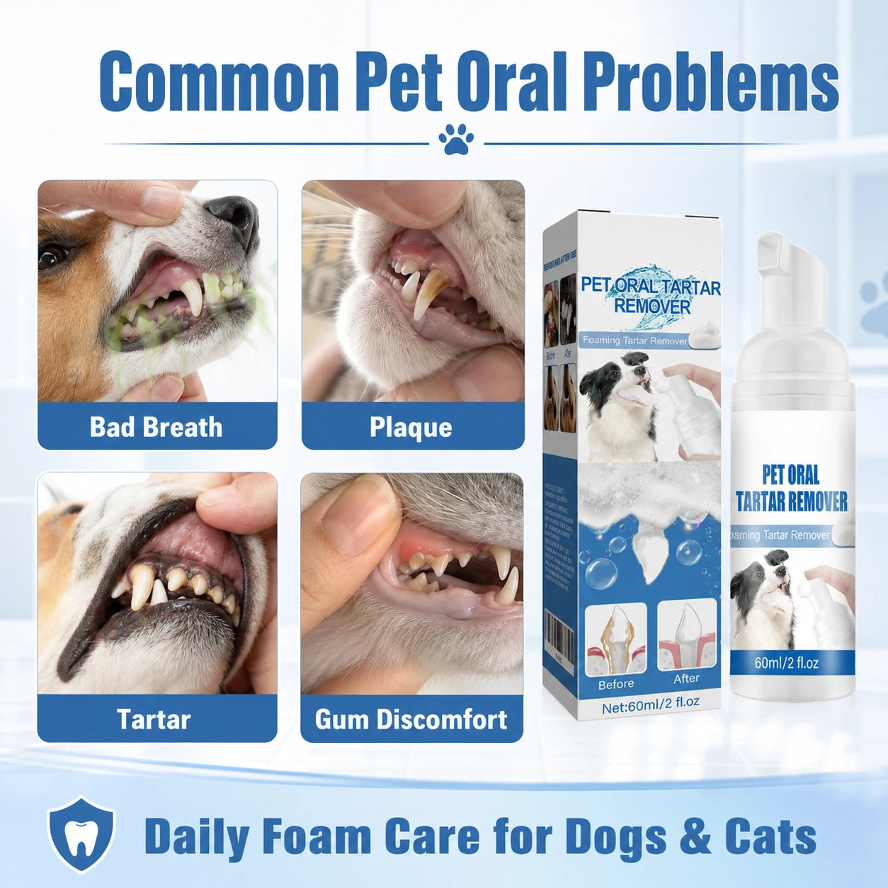 Dog and cat teeth cleaning foam for tartar product detail image