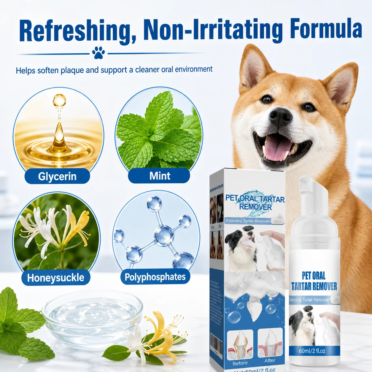 Dog and cat teeth cleaning foam for tartar usage image