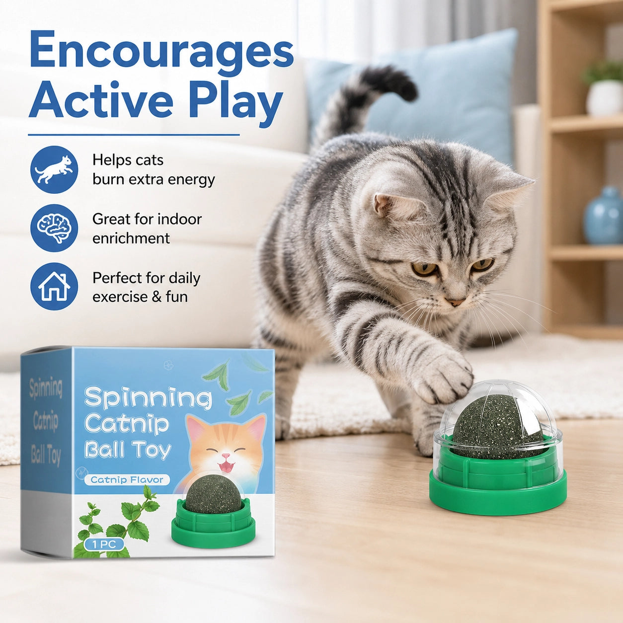 Catnip Mint Ball Toy for Cats | Interactive Cat Enrichment & Play Ball | Pet Mico