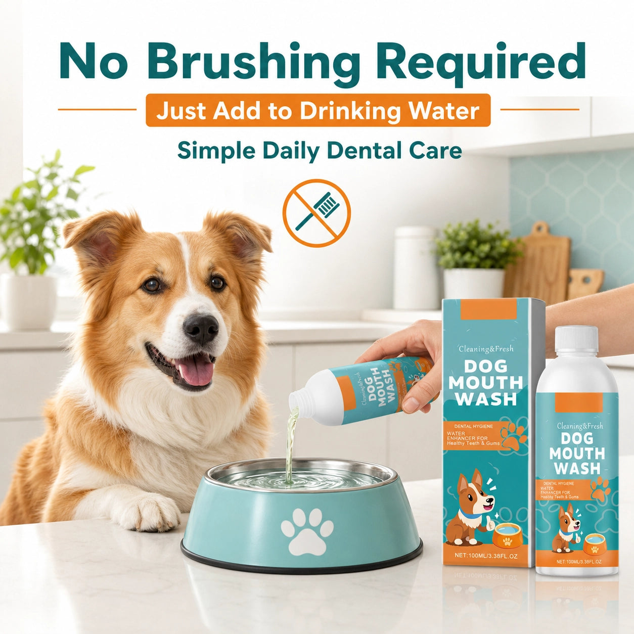 Dog dental water additive for bad breath and tartar control product detail image