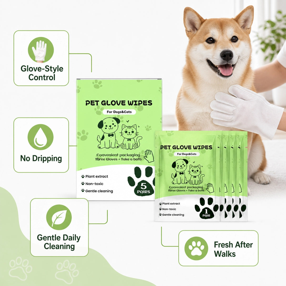 Pet cleaning glove wipes for dogs and cats product detail image