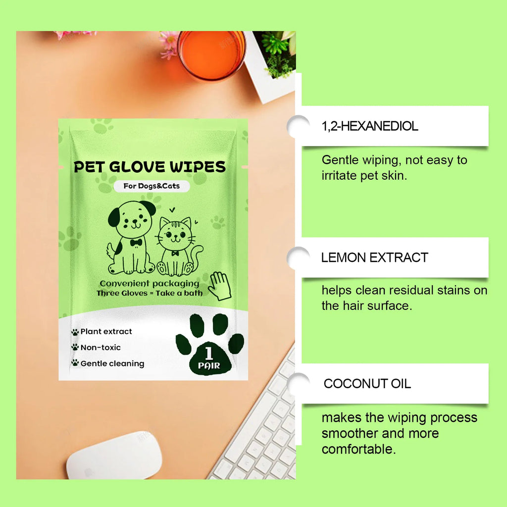 Pet Cleaning Glove Wipes for Dogs & Cats