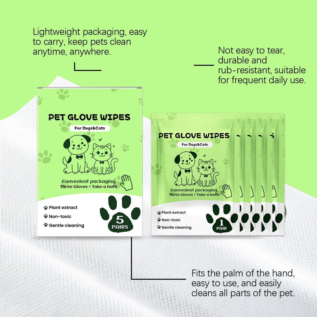 Pet Cleaning Glove Wipes for Dogs & Cats