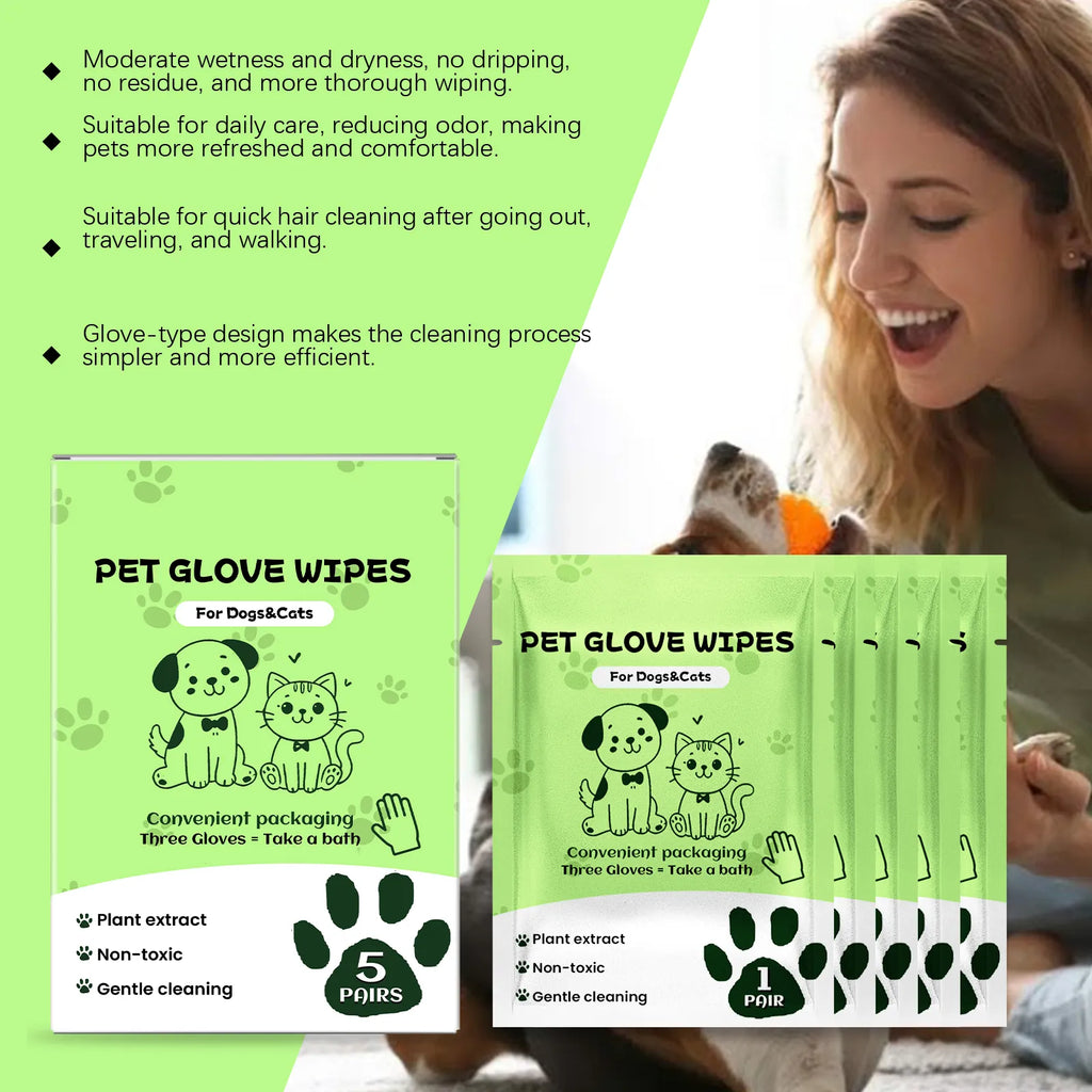 Pet Cleaning Glove Wipes for Dogs & Cats