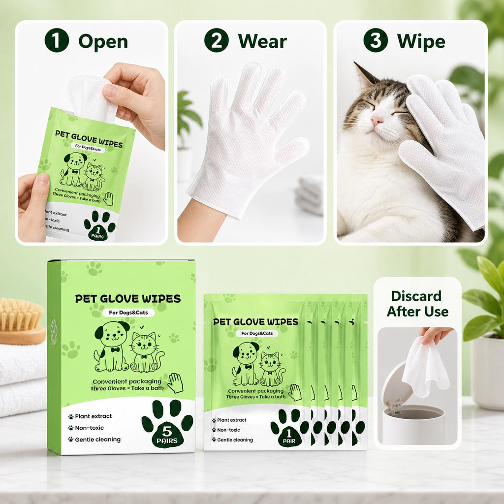 Pet cleaning glove wipes for dogs and cats usage image