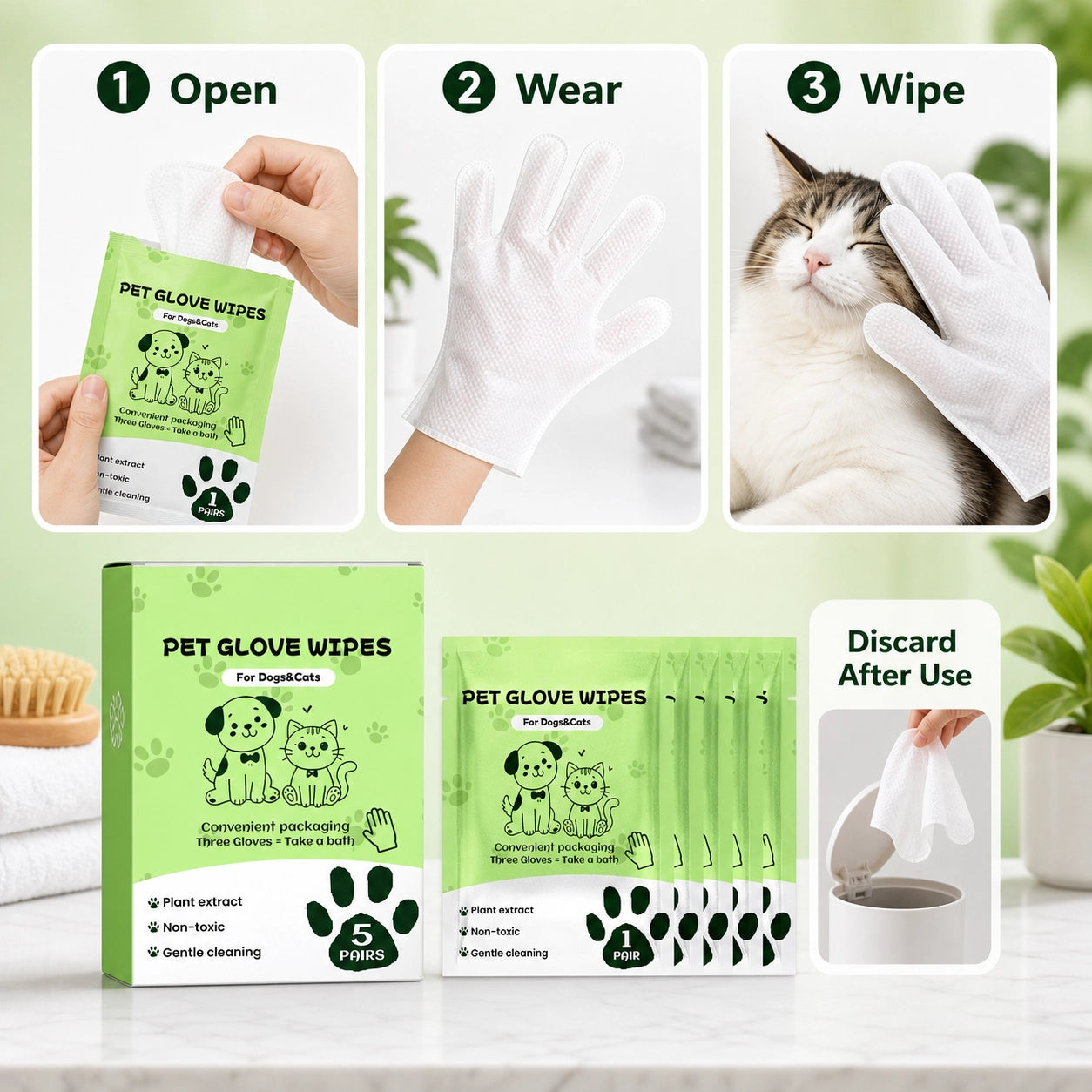 Pet cleaning glove wipes for dogs and cats usage image