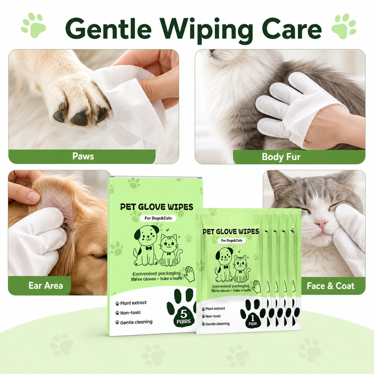 Pet cleaning glove wipes for dogs and cats benefit image