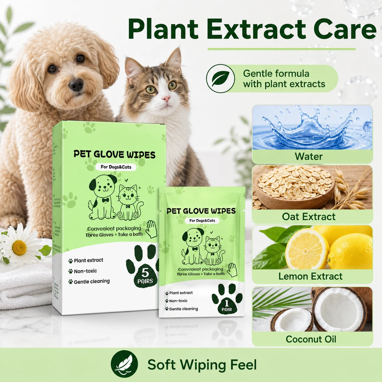 Pet cleaning glove wipes for dogs and cats size image