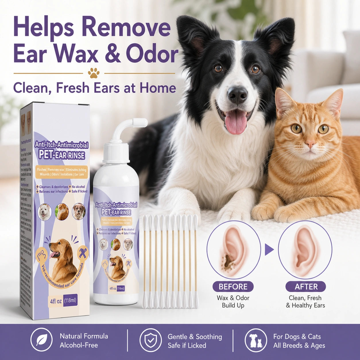 Dog and cat ear cleaner drops for odor and wax benefit image