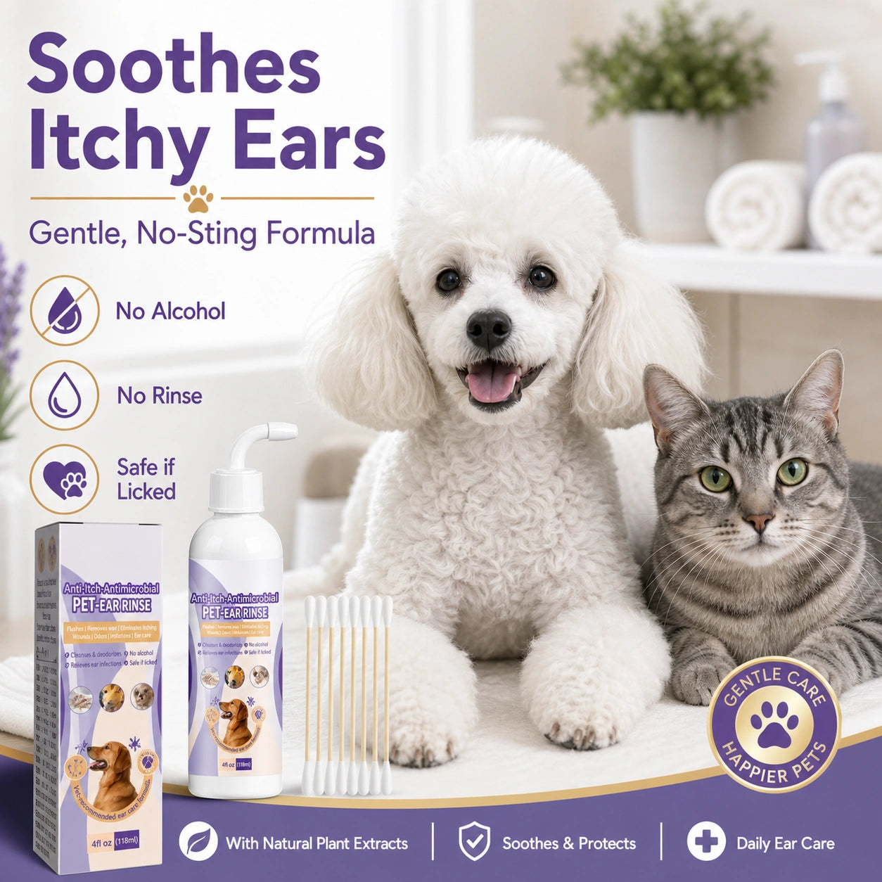 Dog and cat ear cleaner drops for odor and wax product detail image
