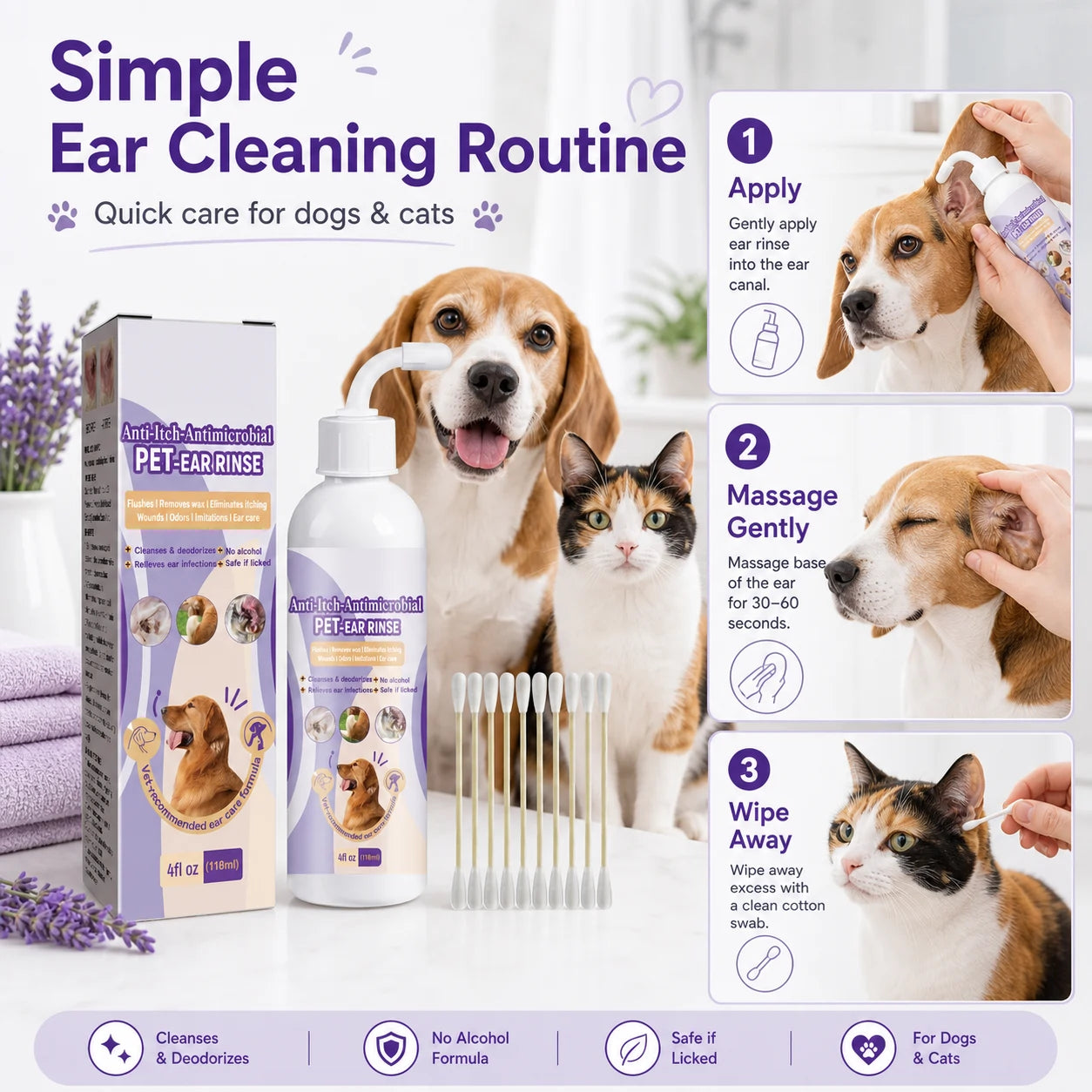 Dog and cat ear cleaner drops for odor and wax size image