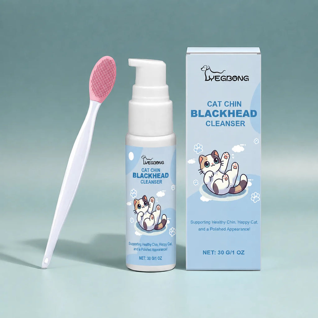 YEGBONG cat chin cleaning kit bottle, box, and silicone brush