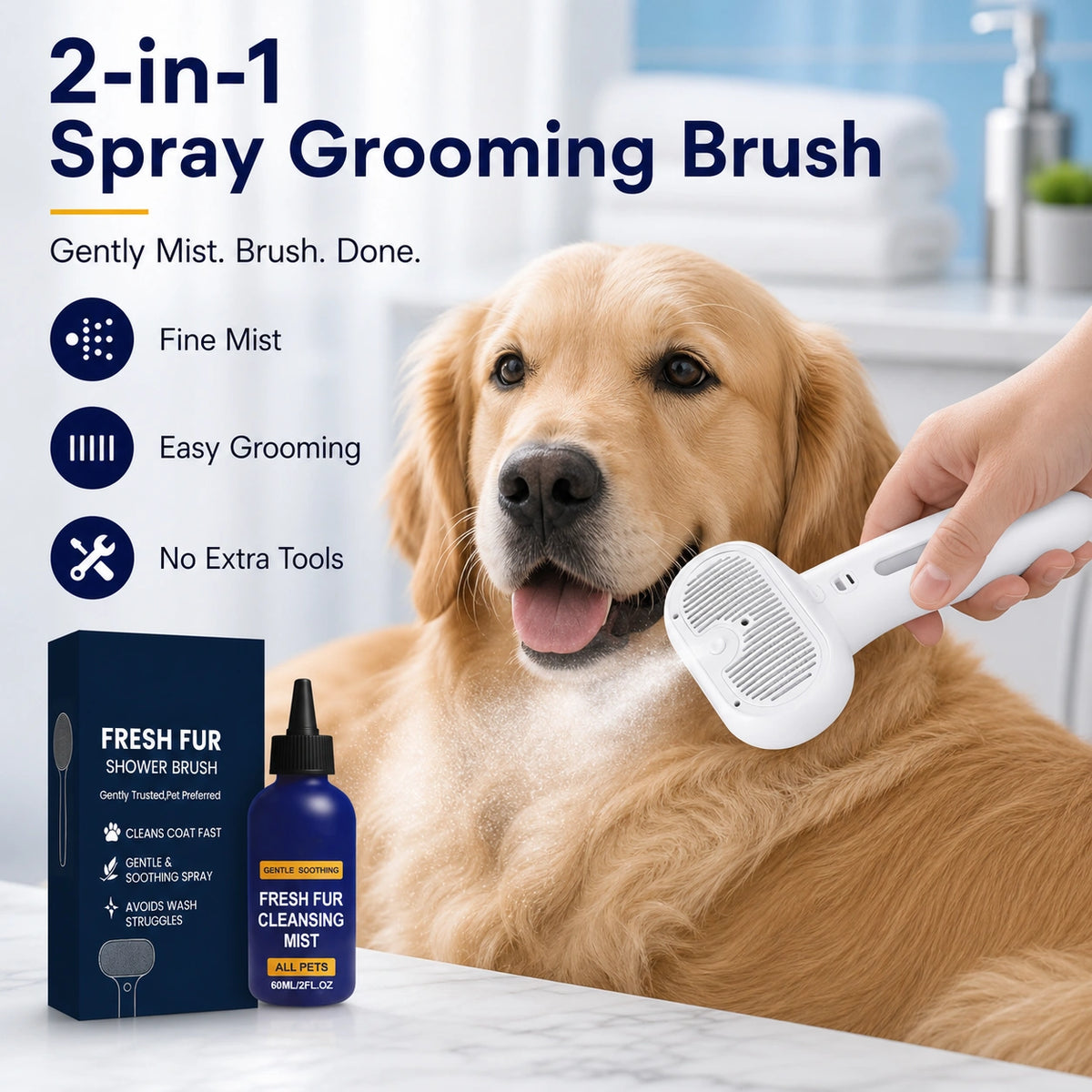Dog and cat detangling spray and grooming brush set product detail image