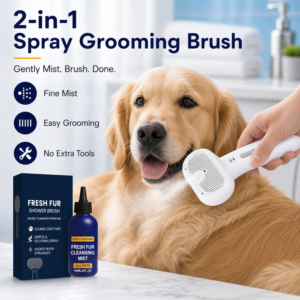 Dog and cat detangling spray and grooming brush set product detail image