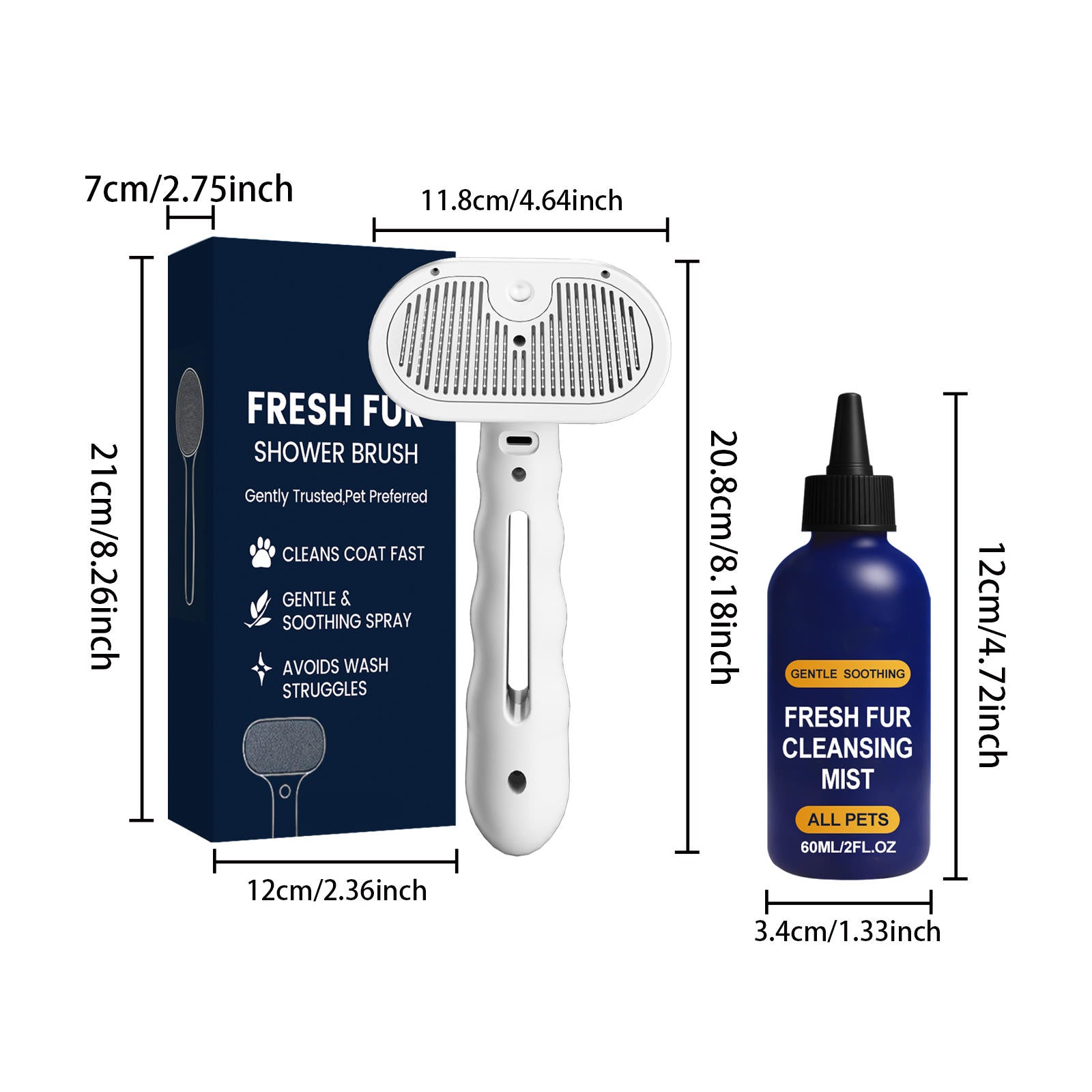 Dog & Cat Detangling Spray and Grooming Brush Set