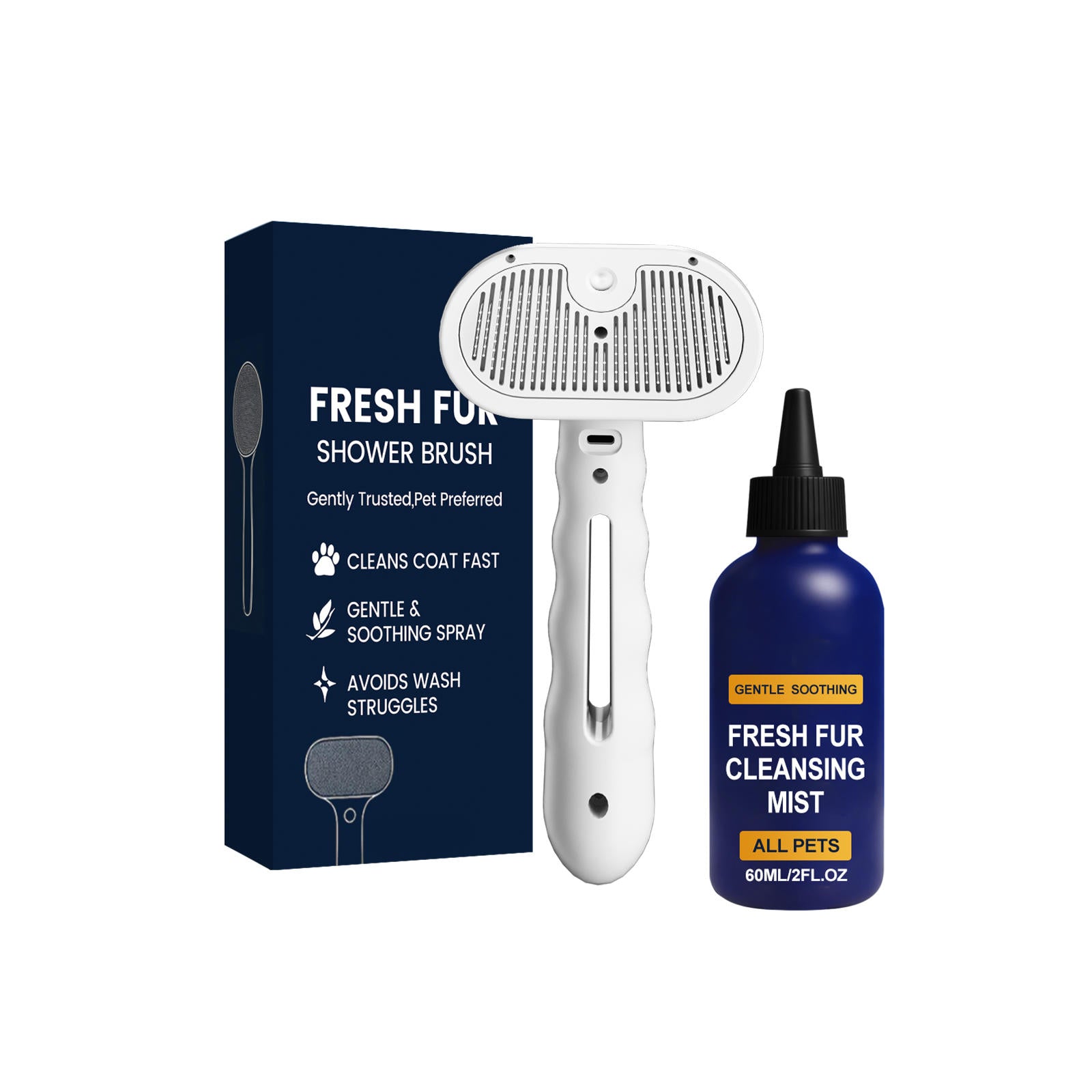Dog & Cat Detangling Spray and Grooming Brush Set