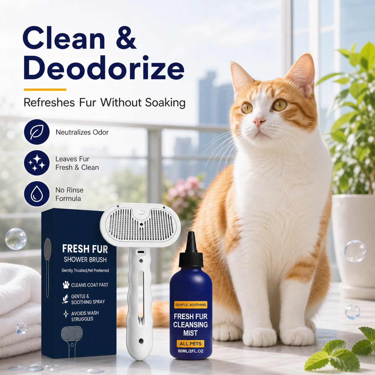 Dog and cat detangling spray and grooming brush set benefit image