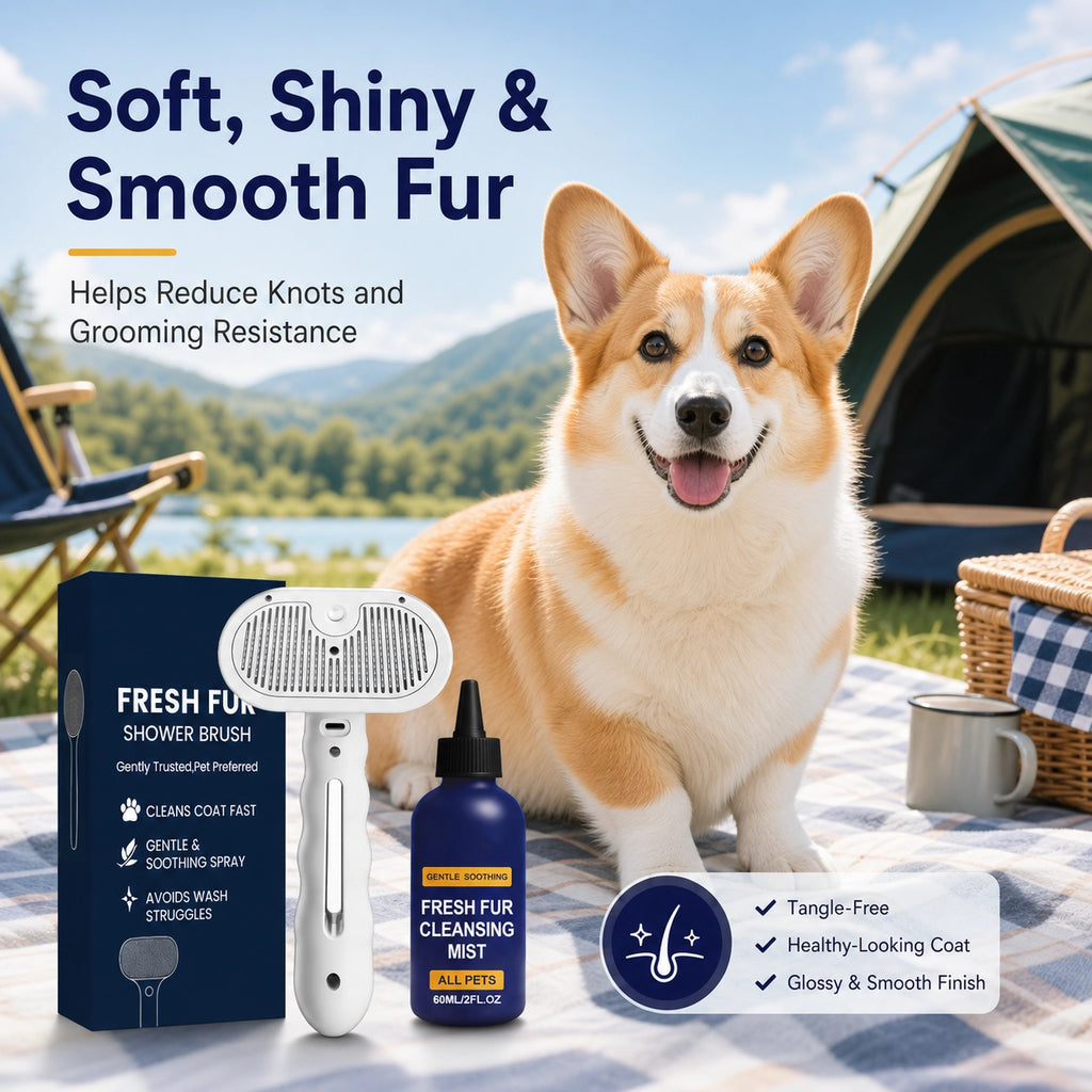 Dog and cat detangling spray and grooming brush set feature image