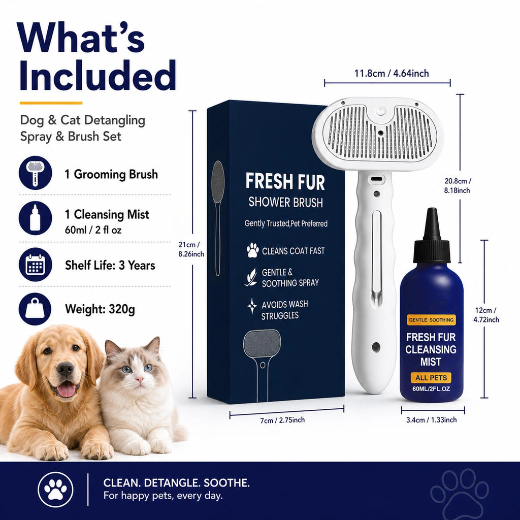 Dog and cat detangling spray and grooming brush set additional product image