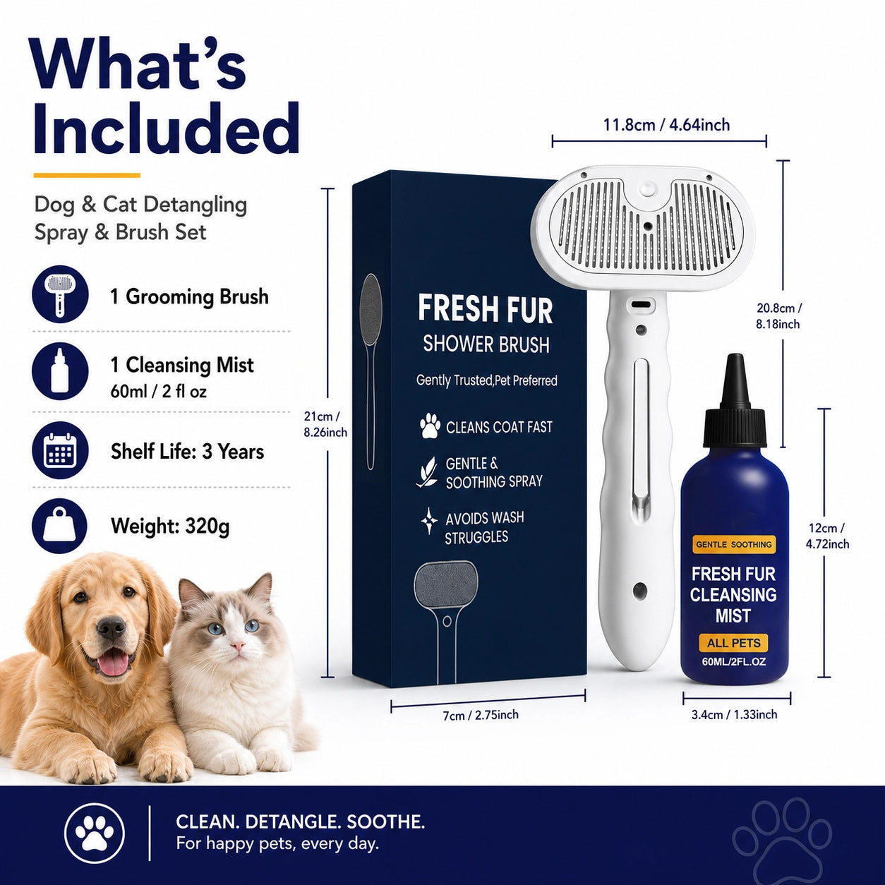 Dog and cat detangling spray and grooming brush set additional product image