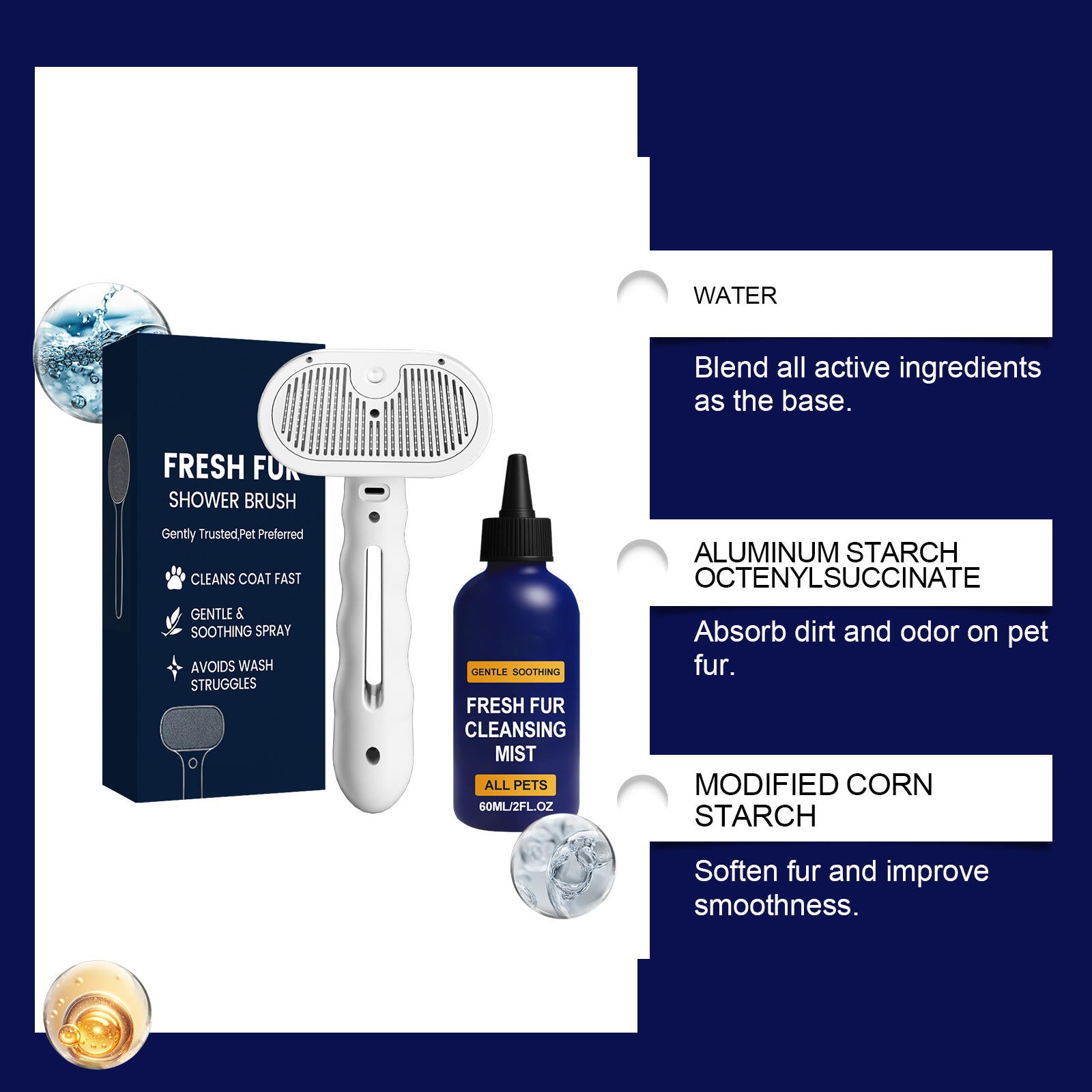 Dog & Cat Detangling Spray and Grooming Brush Set