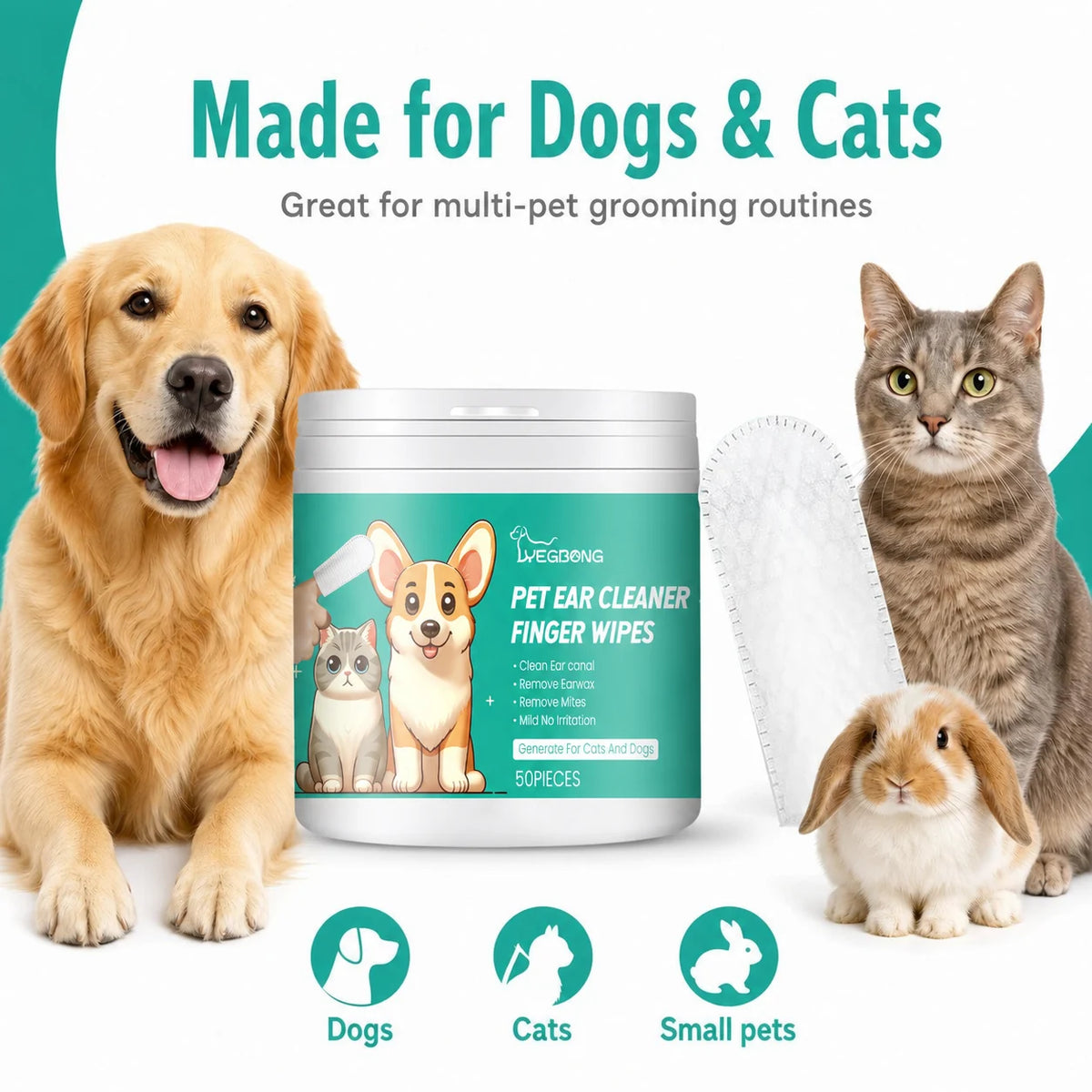 Dog and cat ear cleaning wipes for odor and wax benefit image