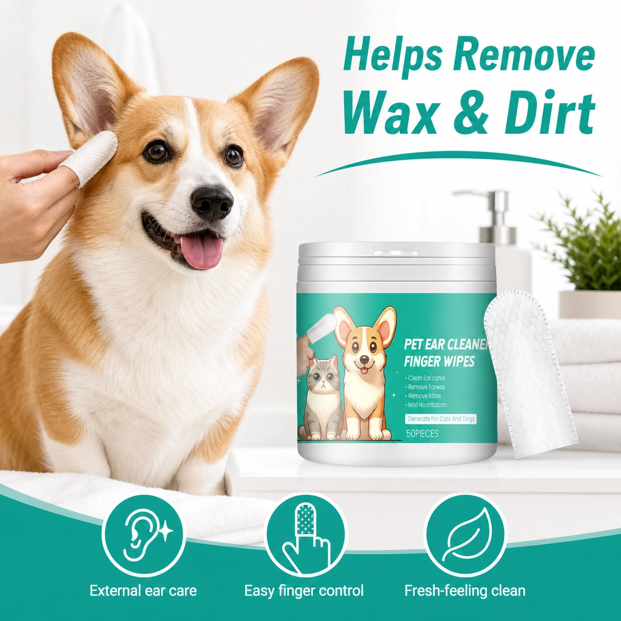 Dog and cat ear cleaning wipes for odor and wax product detail image