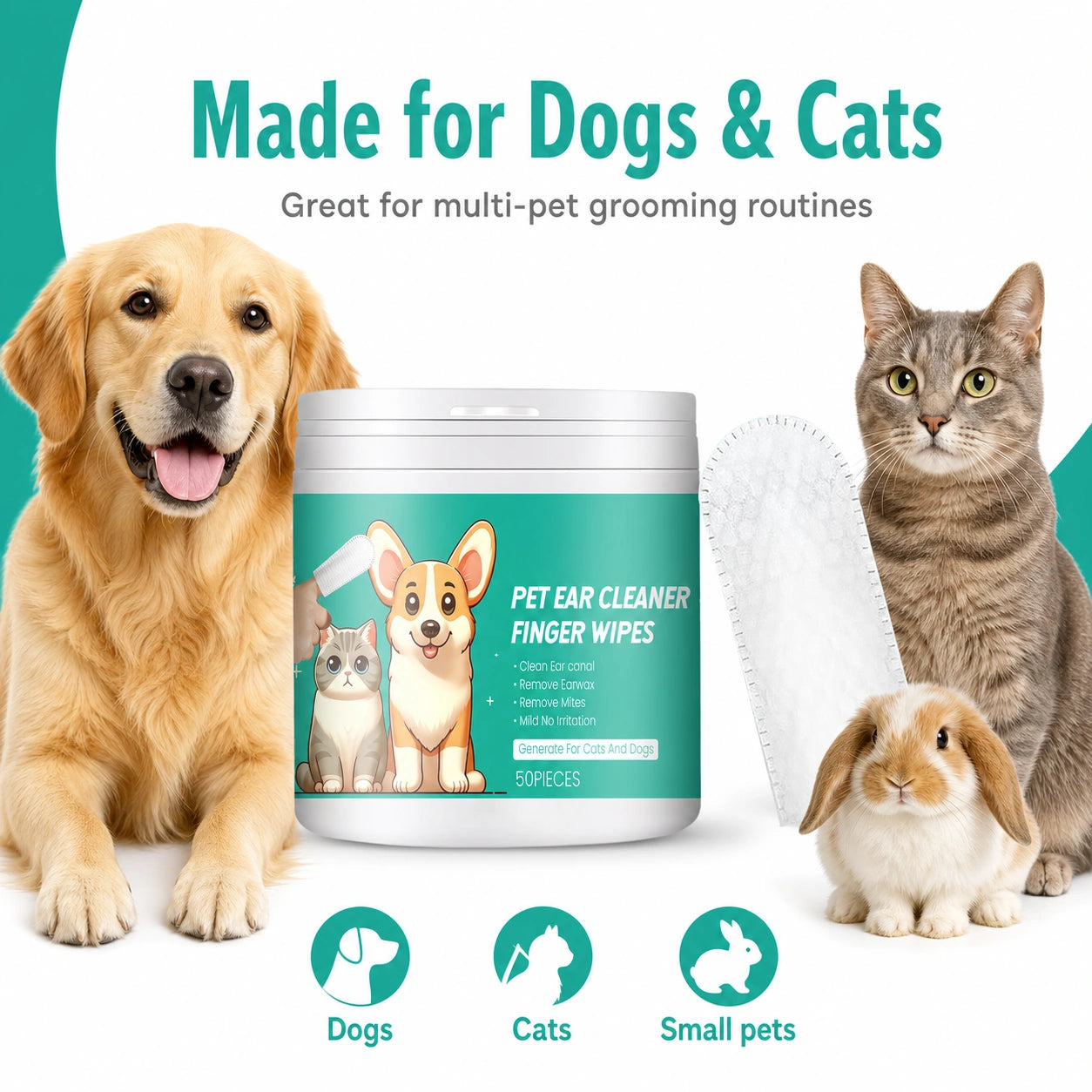 Dog and cat ear cleaning wipes for odor and wax benefit image