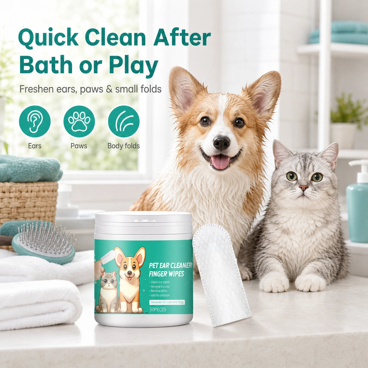 Dog and cat ear cleaning wipes for odor and wax additional product image