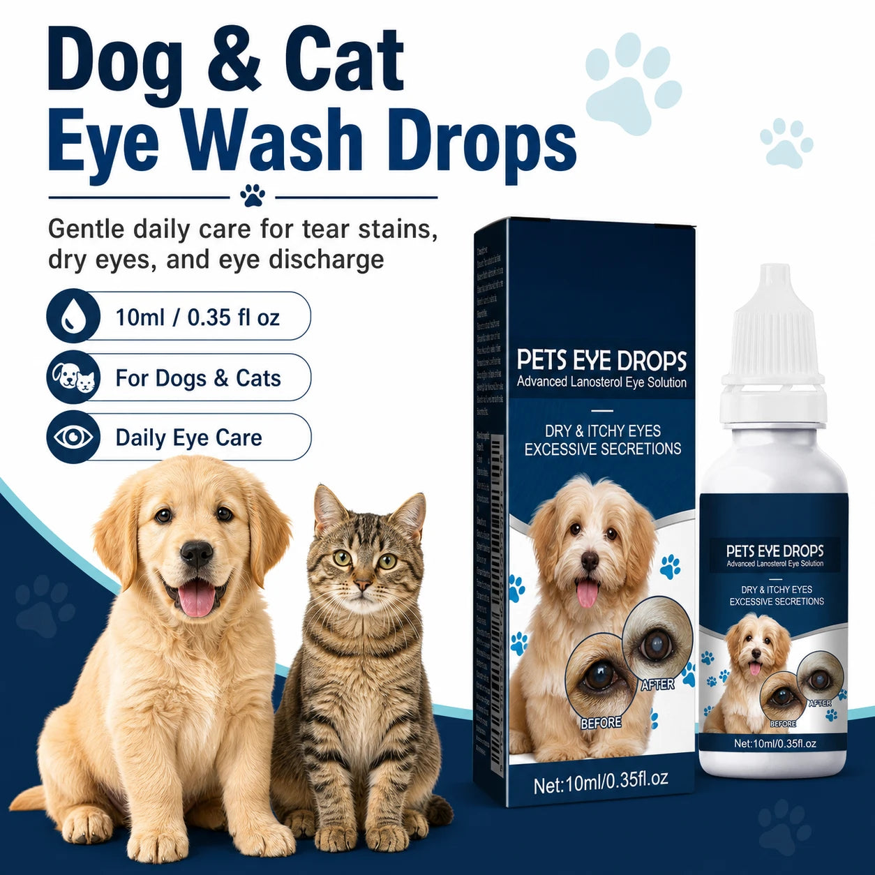 Dog and cat eye wash drops for tear stains product packaging image