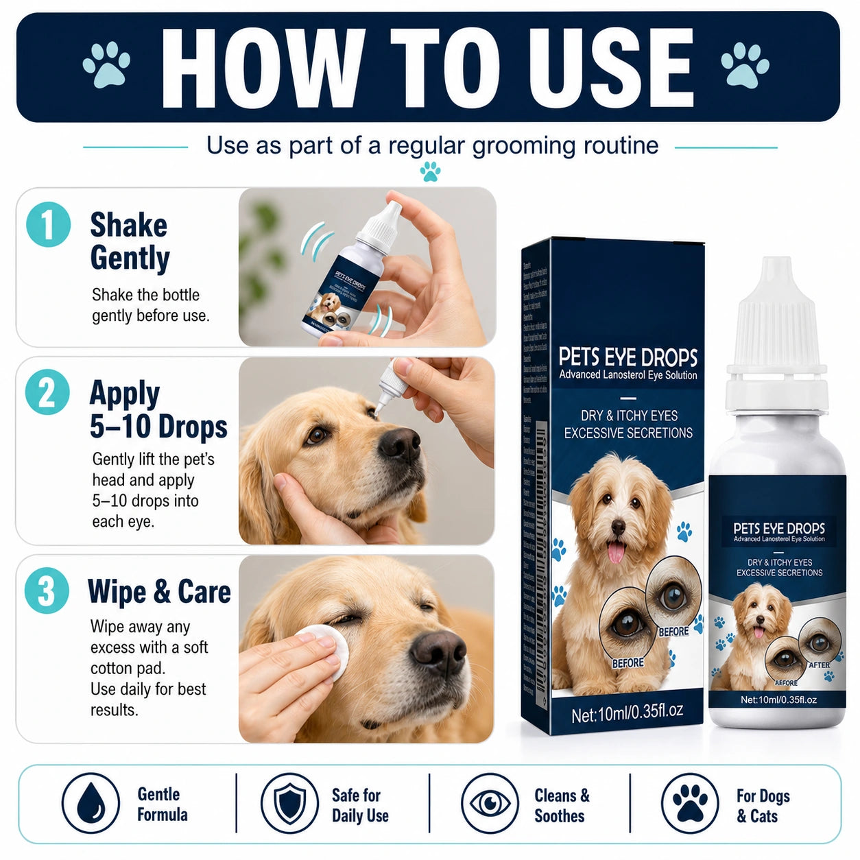Dog and cat eye wash drops for tear stains usage image