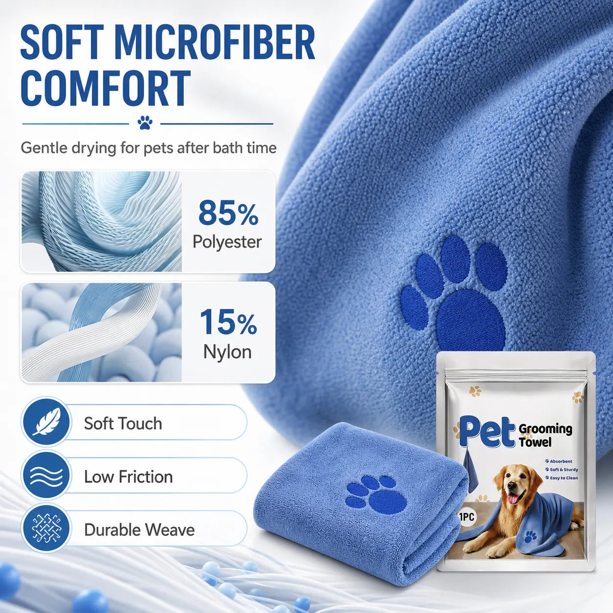 Pet Mico dog and cat grooming towel texture and material detail