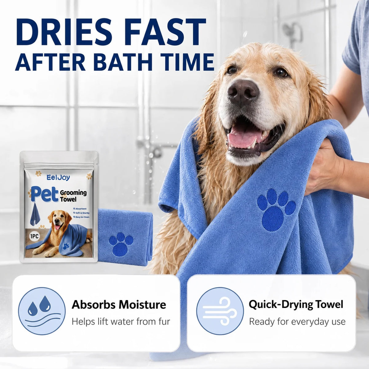 Soft absorbent pet grooming towel for dog and cat bath care