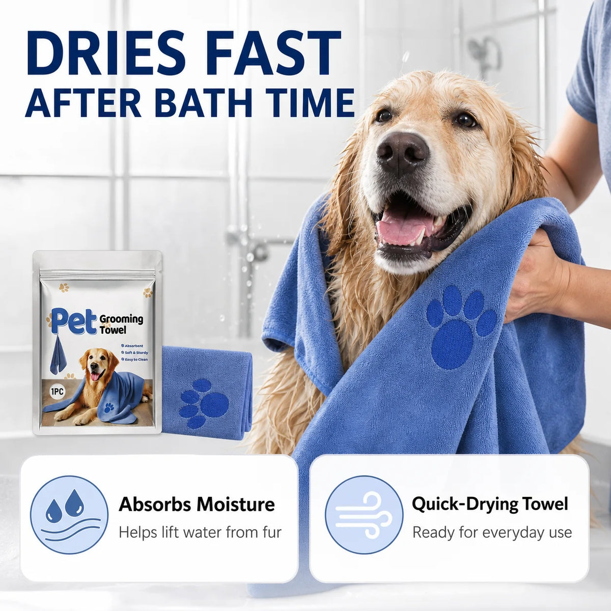 Soft absorbent pet grooming towel for dog and cat bath care
