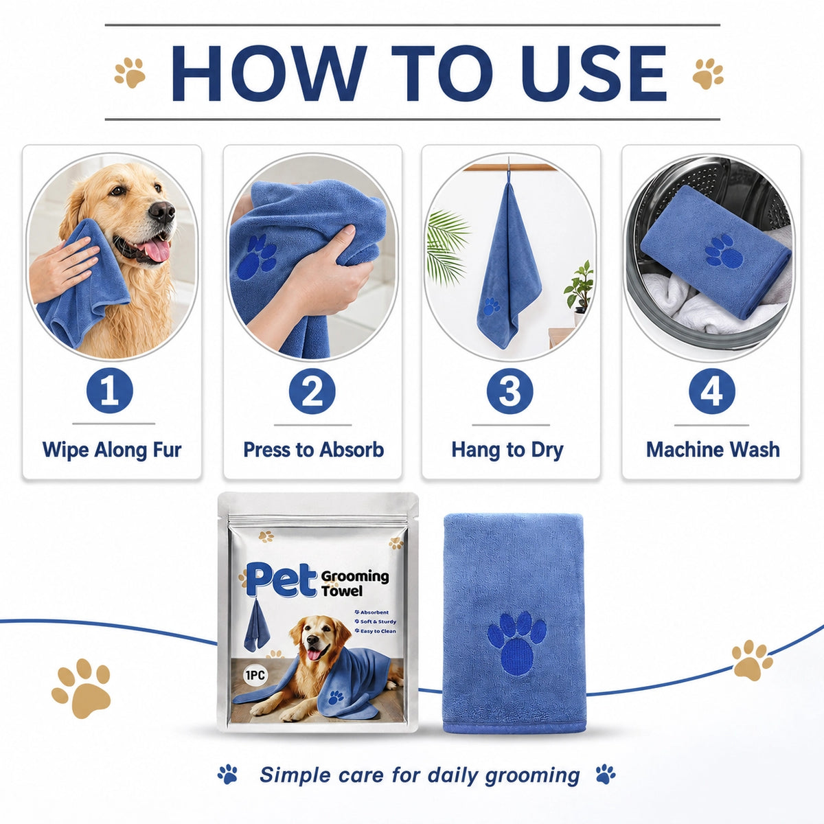 Quick-dry microfiber towel for pet bath and grooming routine