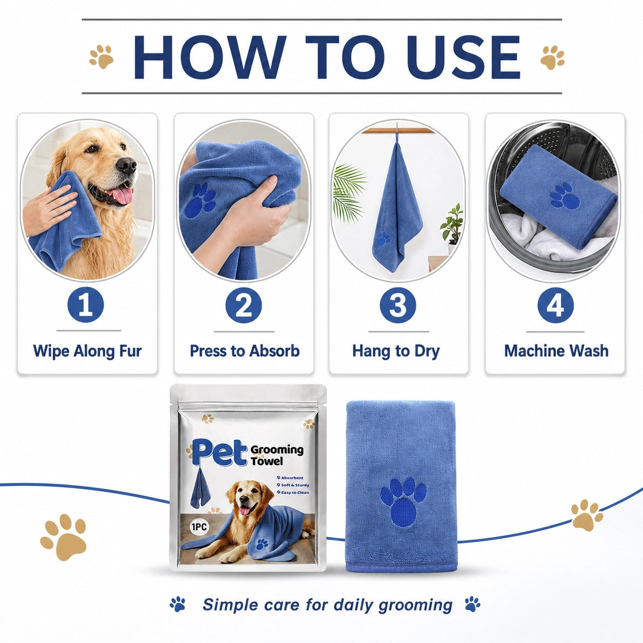 Quick-dry microfiber towel for pet bath and grooming routine