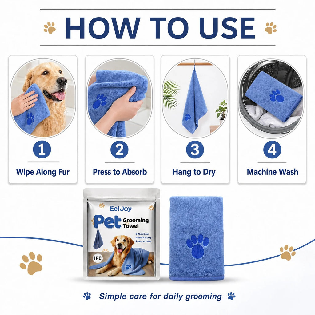 Quick-dry microfiber towel for pet bath and grooming routine