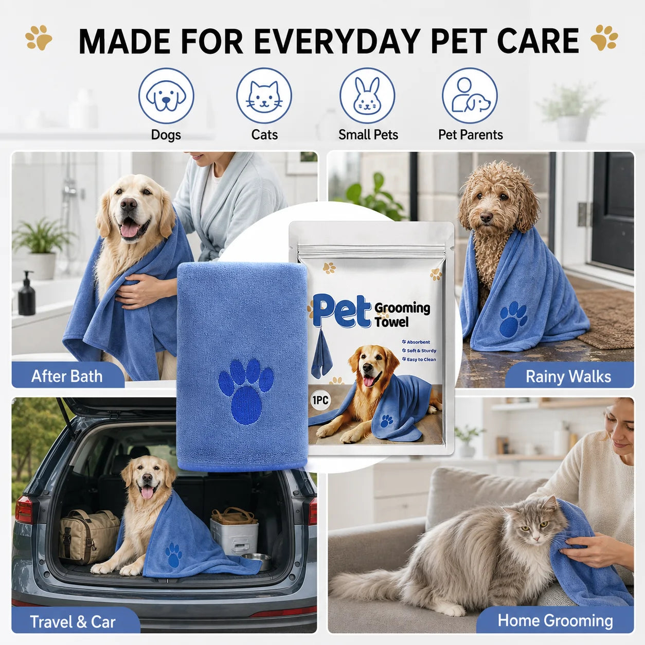 Microfiber bath towel for drying dogs and cats after grooming