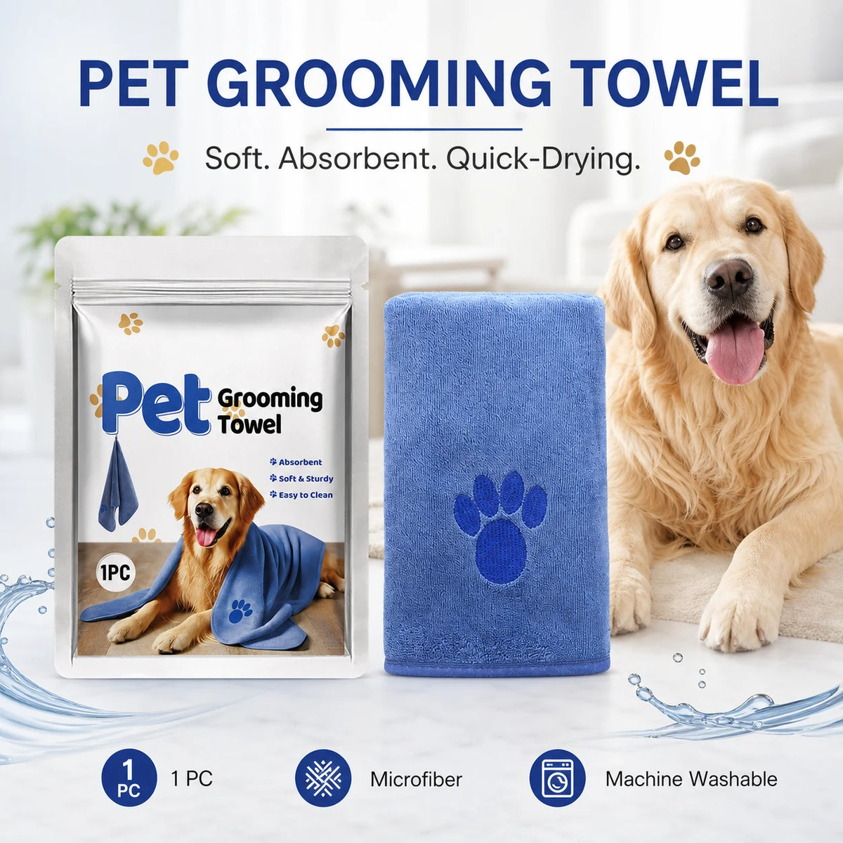 Pet Mico quick-dry pet grooming towel for dogs and cats product detail image