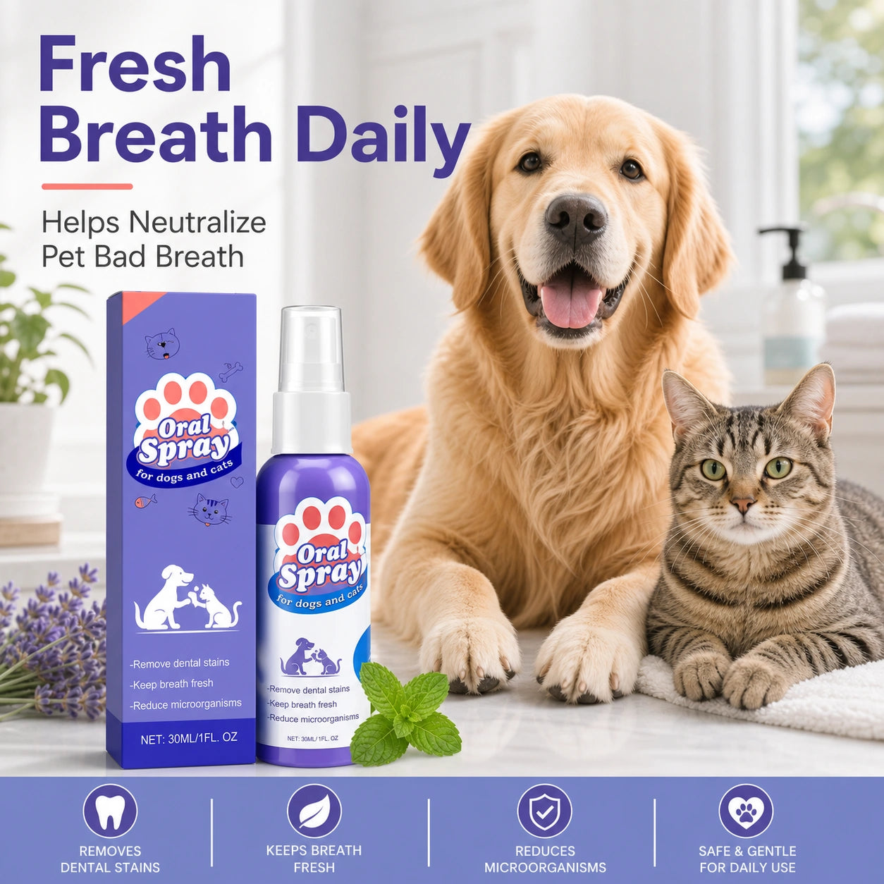 Dog and cat dental spray for fresh breath usage image