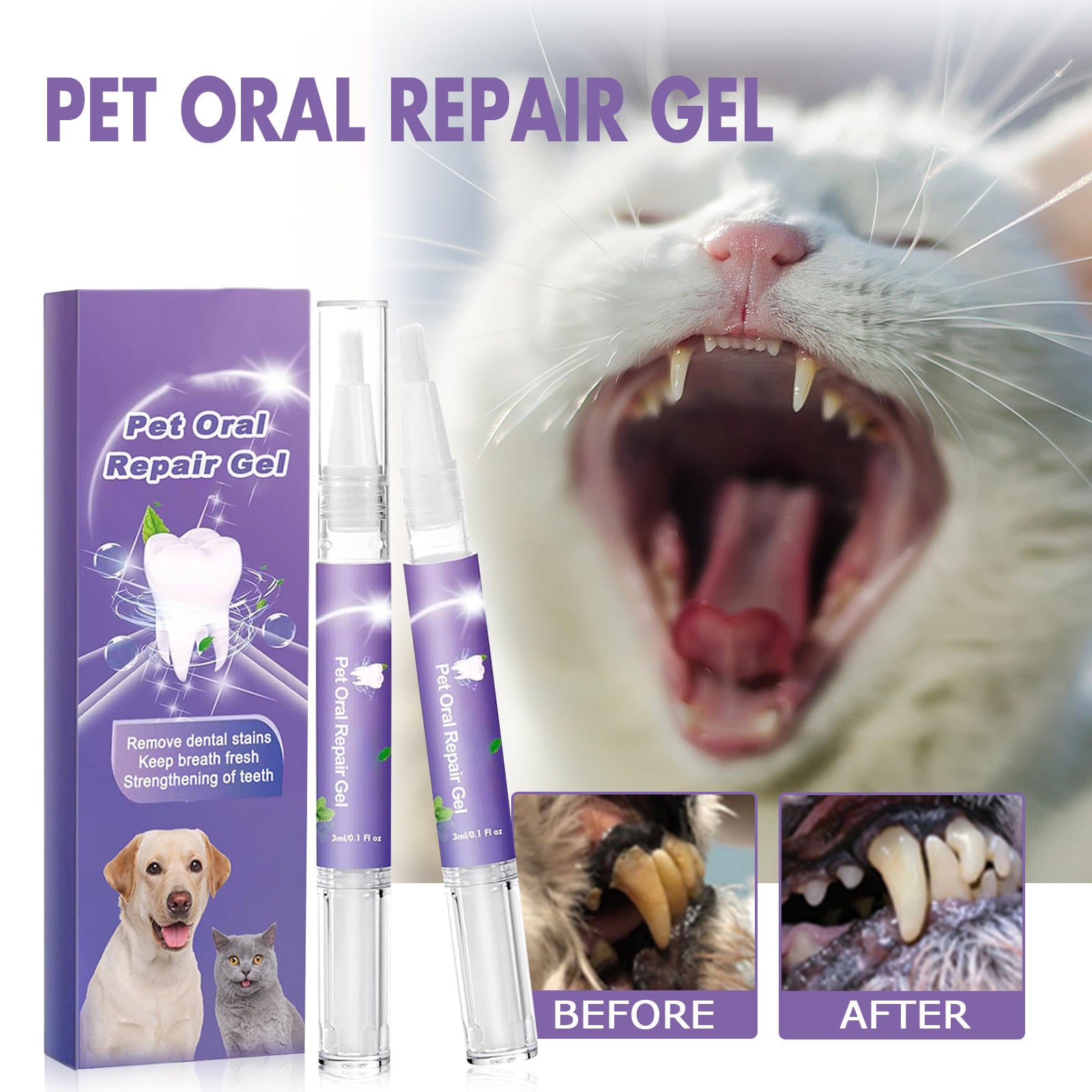 Pet Dental Gel for Dogs & Cats, 2-Pack