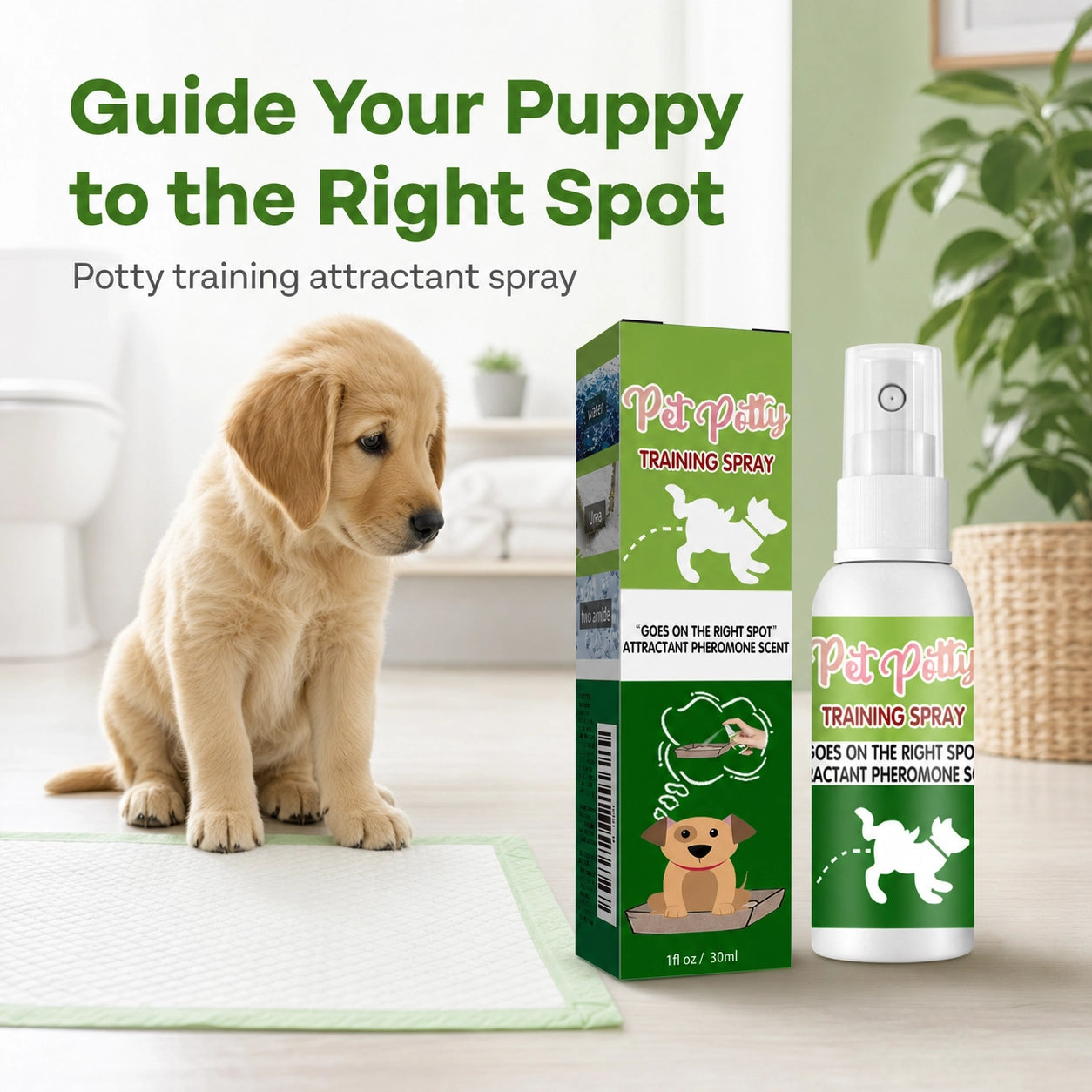 Dog potty training spray for puppies product packaging image
