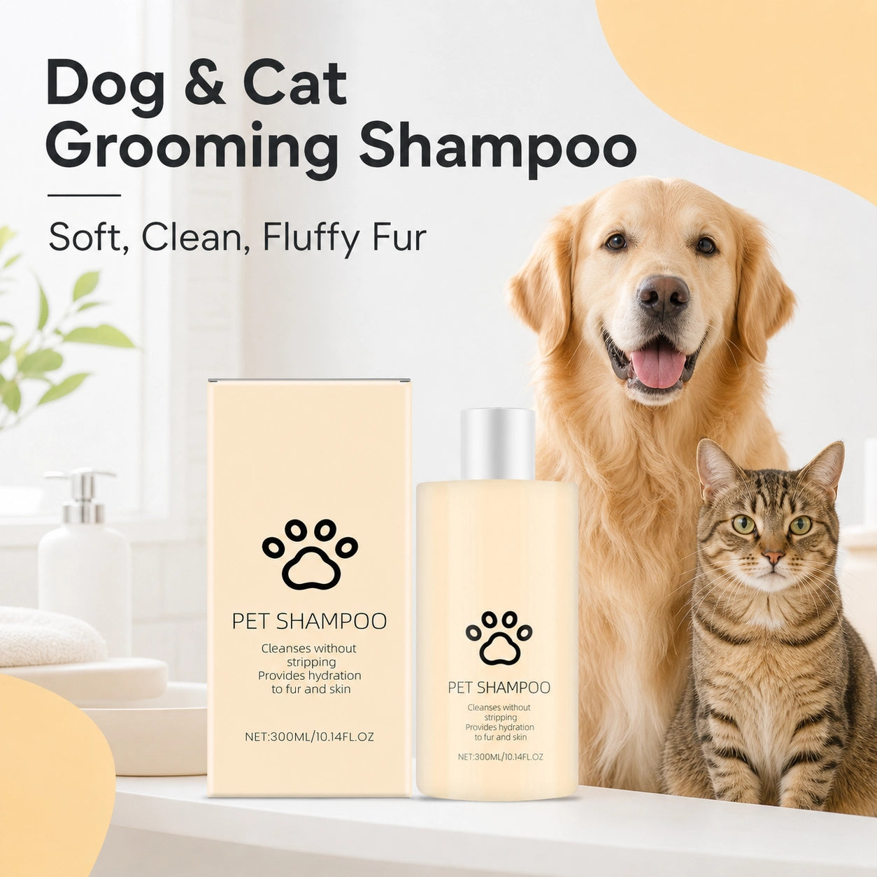 Dog and cat grooming shampoo for soft fur product packaging image