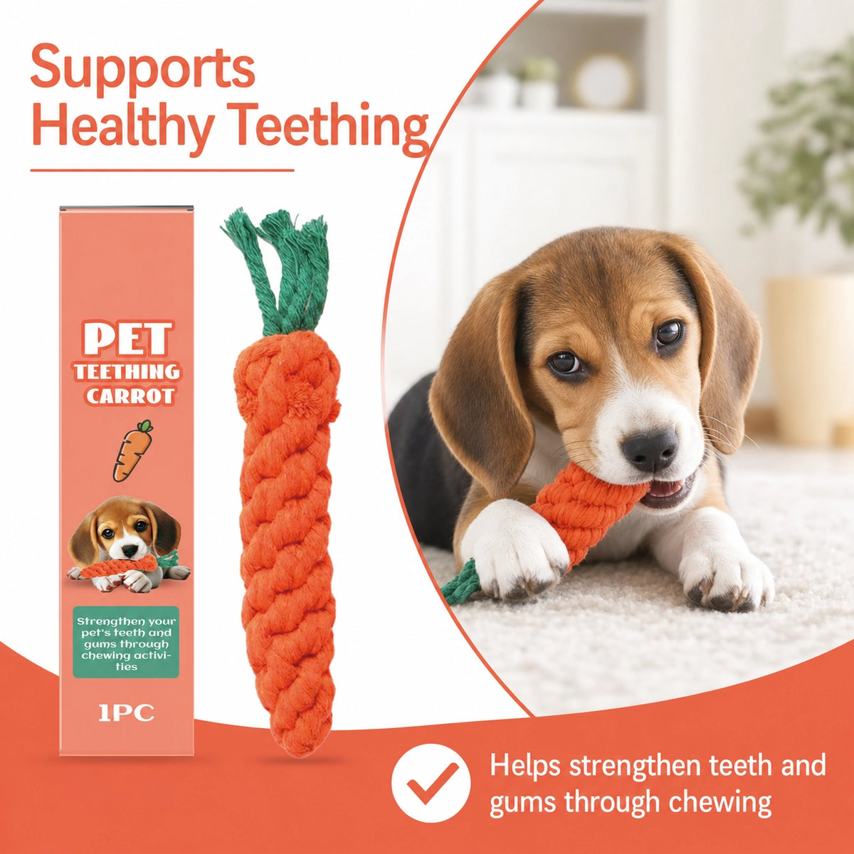 Carrot rope chew toy for puppies and small dogs usage image