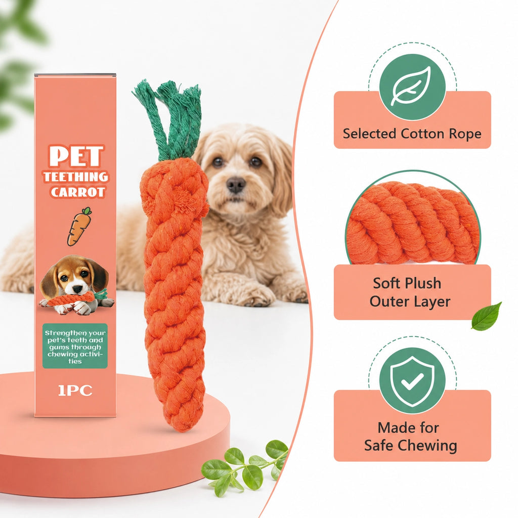 Carrot rope chew toy for puppies and small dogs benefit image