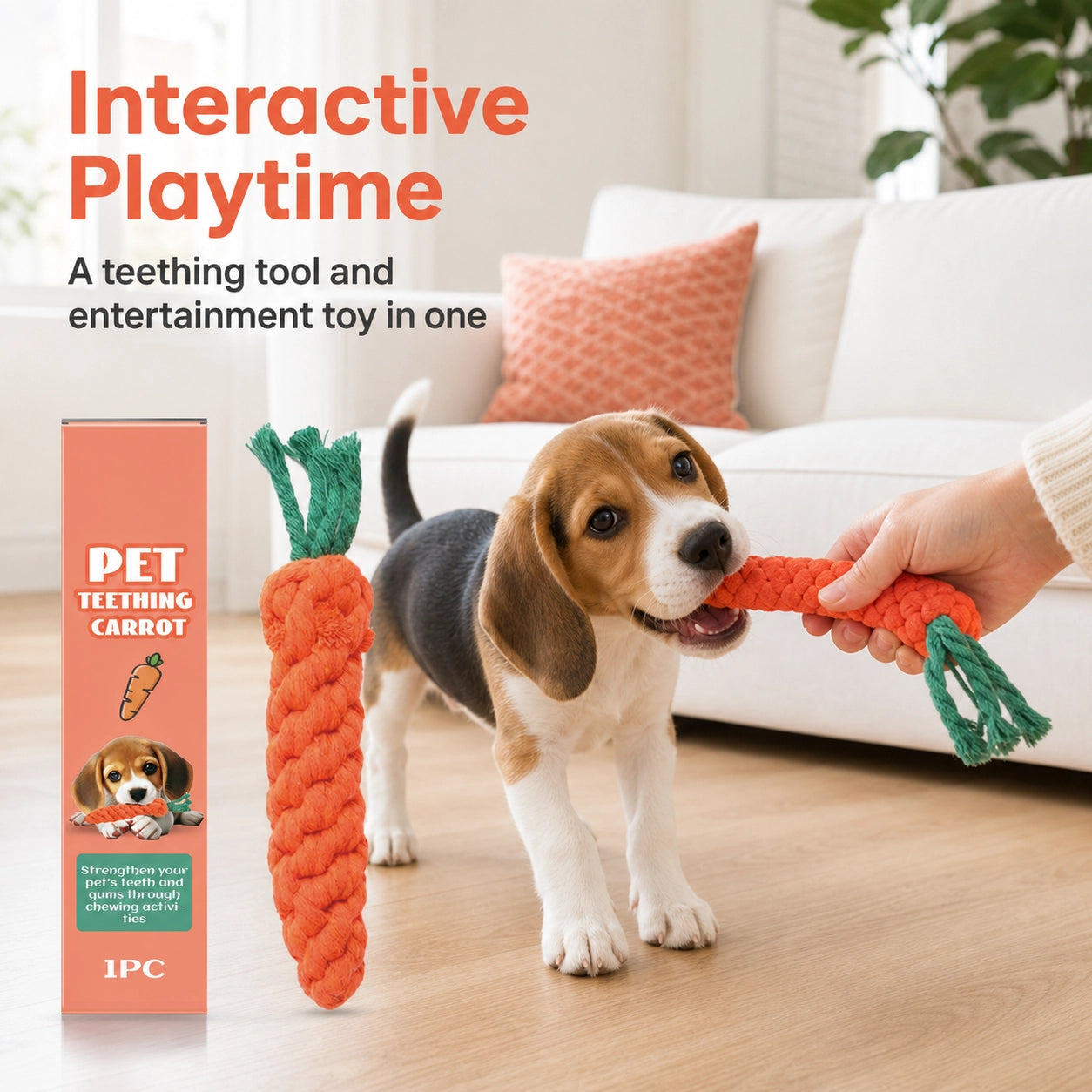 Carrot rope chew toy for puppies and small dogs size image