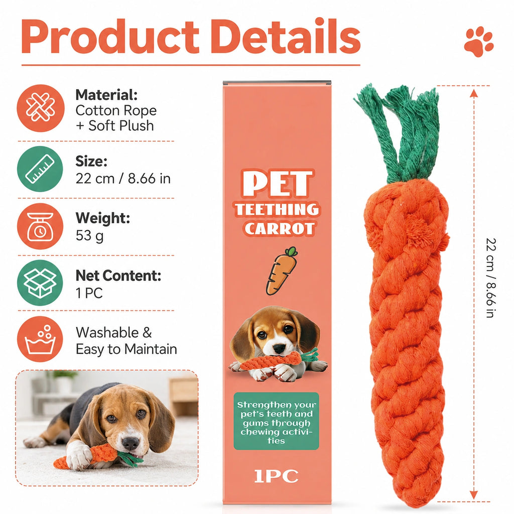 Carrot rope chew toy for puppies and small dogs lifestyle image